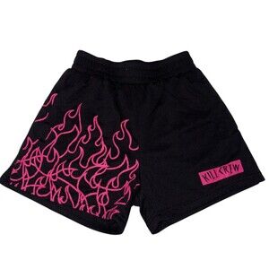 Kill Crew Muay Thai Flame Shorts Womens Small Black Pink Mesh Pockets MMA UFC 3"